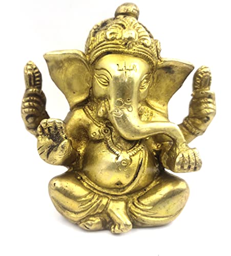 Ganesh Ganpati Messing Statue, indische Handarbeit religiöse Skulptur von Ganesha, Antik-Look, massives Messing, Artefakt, Messing-Finish, Hand, religiöses Geschenk, Metall, 2 Inch Shri Ganesh -1 von OSNICA