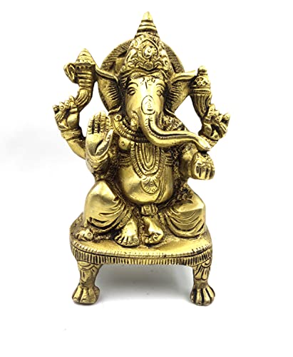 Ganesh Ganpati Messingstatue, indische Handarbeit religiöse Skulptur von Ganesha, Antik-Look, massives Messing, Vintage, Dekoration, Wertvoll, Sammlung, religiöses Geschenk, Metall, Lord Ganesha -2 von OSNICA