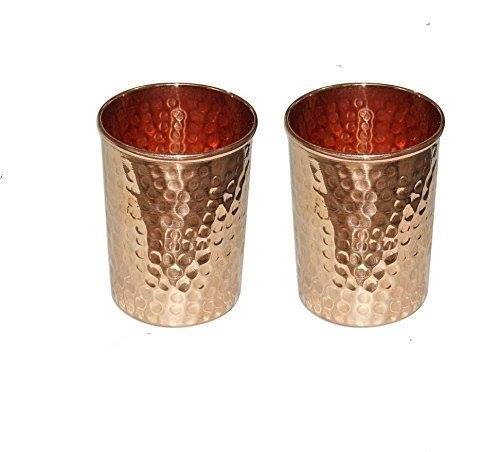 Handgefertigte Becher aus reinem Kupfer für Wasser, indischer Stil, 2 Stück von OSNICA