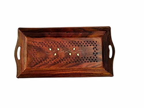 Holz Serviertablett Kaffeetablett Handgeschnitzt Kaffee, Tee und Snacks Serviertabletts Servierplatten und Tabletts für Party, Essen und Tee Holz dekorative Tabletts für Couchtisch (Größe - klein) von OSNICA