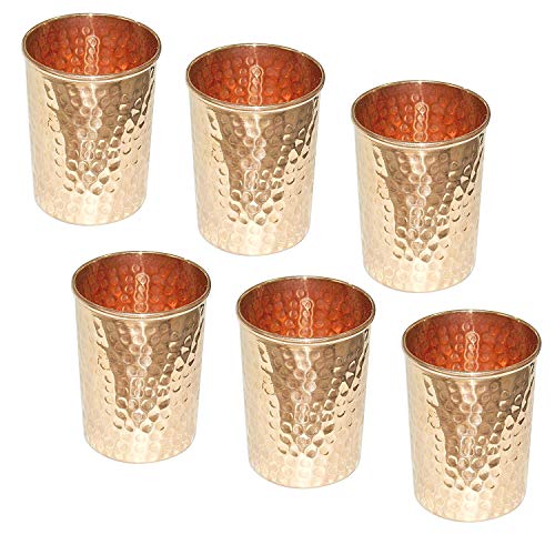 Indian Pure Copper Hammered Water Tumbler Gläser für die Heilung von Ayurveda-Produkt Set von 6 Kapazität 350 ml von OSNICA