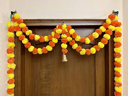 Künstliche Ringelblume Flauschige Blumengirlanden Tür Toran Set/Türbehänge zur Dekoration (ca. 100 x 41 cm) - (hellorange & rot) Toran (Design 01) von OSNICA