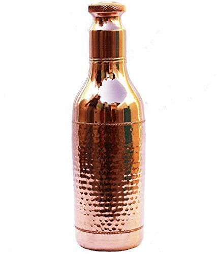 Wasserflasche aus Kupfer für Reisende, 100 % reines Kupfer, mit Gelenken, Ayurveda, gesundheitliche Vorteile, auslaufsichere Kupferflasche, stilvolle Flasche, 1,5 l, Design 8 von OSNICA
