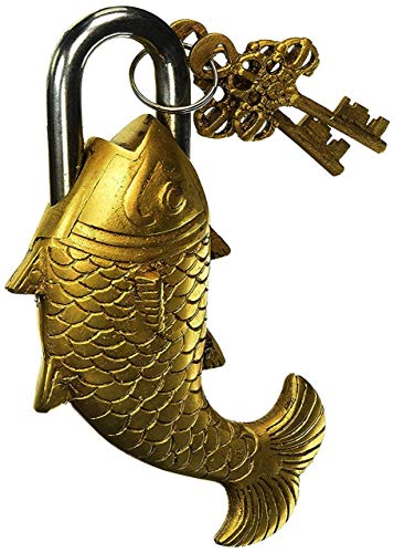 Messing Fisch Pad-Lock mit zwei Schlüsseln. Vastu Collectible Lock-Feng Shui-Messing hergestellt von OSNICA