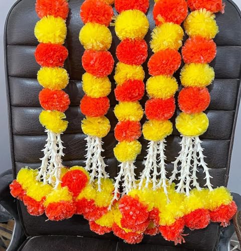 OSNICA 5 Stück handgefertigte künstliche Ringelblume Blumengirlande für Türdekoration Toran Genda Phool für Hochzeit/Festivals mit Glocken (Design 05) von OSNICA