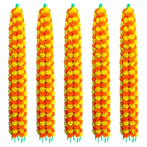 OSNICA 5 Stück handgefertigte künstliche lange Ringelblumen-Blumengirlande für Dekoration, Toran, Genda, Phool für Hochzeit/Festivals, Türbehänge für Dekoration, 1,5 m von OSNICA