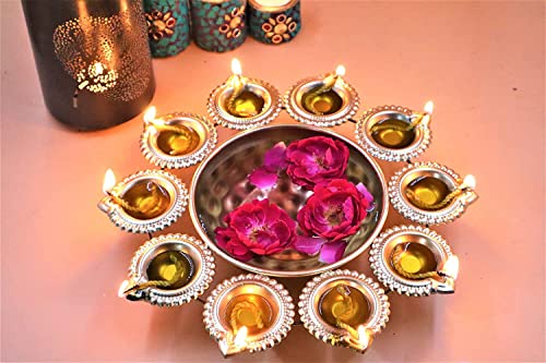 OSNICA Diya Shape Flower Dekorative Urli-Schale für Zuhause, handgefertigte Schale für schwimmende Blumen und Tischdekoration | Artikel für Home Diwali Dekoration (14 Zoll) von OSNICA
