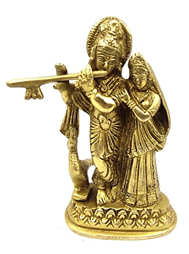 OSNICA Handgefertigte Messingstatue Lord Radha Krishna für Ihre Heimdekoration, antike Farbe, 15,2 cm (800 Gramm) (Goldfarben) von OSNICA
