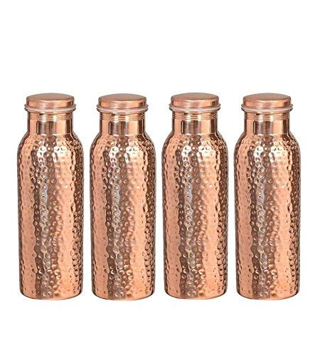 Reine Kupfer-Wasserflasche für ayurvedische Gesundheitsvorteile (gelenkfrei und auslaufsicher) SET 4 STÜCK 900 ML von OSNICA