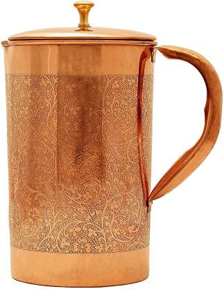 Pure Copper Jug Water Pitcher Copper for Ayurveda Healing No Inner Liner Copper Pitcher Vessel Ayurveda Jug for Drinking Water, Moscow Mule, Cocktail 1.5L (Design-8) von OSNICA