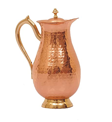 Pure Copper Jug Water Pitcher Copper for Ayurveda Healing No Inner Liner Copper Pitcher Vessel Ayurveda Jug for Drinking Water, Moscow Mule, Cocktail 1.5L (Design-2) von OSNICA