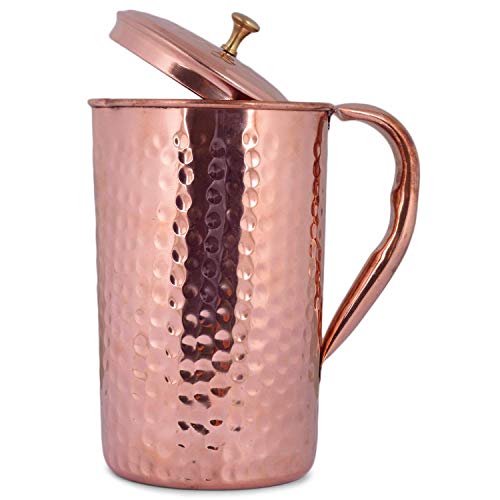 Pure Copper Jug Water Pitcher Copper for Ayurveda Healing No Inner Liner Copper Pitcher Vessel Ayurveda Jug for Drinking Water, Moscow Mule, Cocktail 1.5L (Design-1) von OSNICA