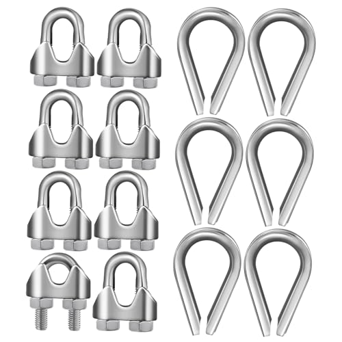 OSOLADY 14Stücke Drahtseilklemmen Kabelklemmen mit Hühnerherz Ringen Robuste Drahtseilbefestigung für Vielseitige Anwendungen Haushalt Industrie Mechanik von OSOLADY