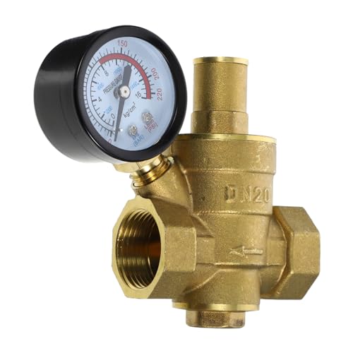 OSOLADY 1Satz Wasser Druckregler mit Manometer Einstellbarer Brass Druckminderer für Haushaltsanwendungen für Verschiedene Wassersysteme und Einfache Installation von OSOLADY