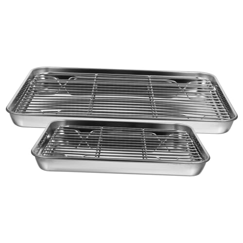 OSOLADY 2 Stück Teiliges Edelstahl Backblech Ablagegitter Rostfrei Spiegelglatt Vielseitig Verwendbar als Abtropfschale und Backform Leicht zu Reinigen für Küche und Grill von OSOLADY