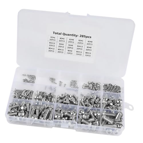 OSOLADY 285 Stück Teiliges Maschinenschrauben aus Edelstahl Innensechskant Zylinderschrauben mit Rundkopf Vielseitig für Elektronische Geräte Langlebig Rostfrei mit Transparenter OSOLADY 285 Stück Teiliges Maschinenschrauben aus Edelstahl Innensechskant Zylinderschrauben mit Rundkopf Vielseitig für Elektronische Geräte Langlebig Rostfrei mit Transparenter von OSOLADY