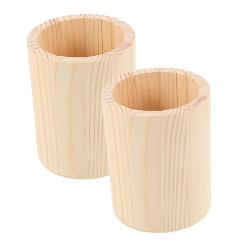 OSOLADY 2Stücke Holz Bleistifthalter Einzelfach Organizer für Schreibtisch Unlackierte Aufbewahrungsbox für DIY Gestaltung und Rund von OSOLADY