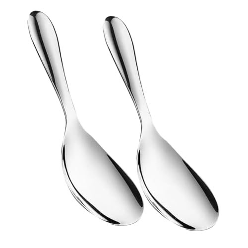 OSOLADY 2Stücke Reislöffel für Reiskocher Rostfreier Servierlöffel mit Hochglanzpolierter Oberfläche Vielseitig Einsetzbar zum Schöpfen und Servieren Küche von OSOLADY