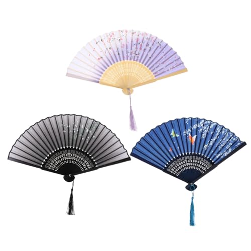 OSOLADY 3 Stück Antiker Faltfächer aus Teiliges Handfächer für Tanz und Aufführungen Vintage Design mit Blumenmuster für Dekoration und OSOLADY 3 Stück Antiker Faltfächer aus Teiliges Handfächer für Tanz und Aufführungen Vintage Design mit Blumenmuster für Dekoration und von OSOLADY