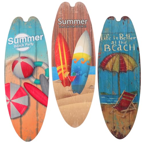 OSOLADY 3Stücke Kreative Holz Surfbrett Dekoration Strand Thema Wandzeichen für Bar und Zuhause Hochwertige Wandkunst aus Holz mit Einzigartigem Design und Leuchtenden Farben von OSOLADY
