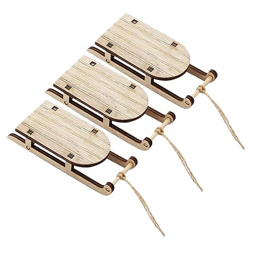 OSOLADY 3Stücke Mini Holzschlitten Dekoration Weihnachtsornament für Tisch und Büro Holzschlitten Deko für Feiertage und Besondere Anlässe von OSOLADY