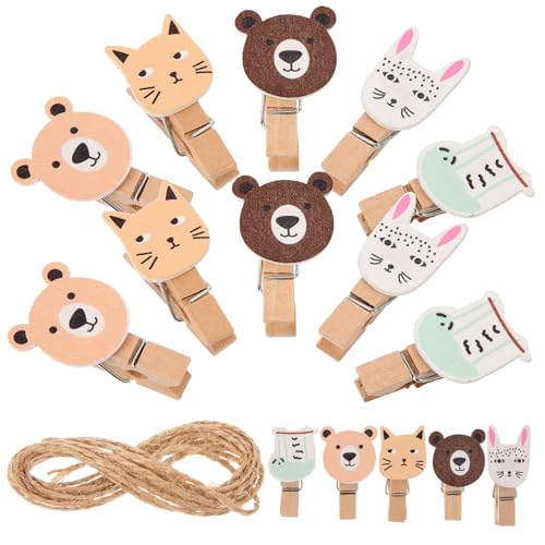 OSOLADY 40Stücke Cartoon Foto Clips aus Holz für DIY Wanddekoration Versiegelungsclip für Fotos Notizen und Karten Robuste Handwerksklammern für Kreative Heimprojekte von OSOLADY