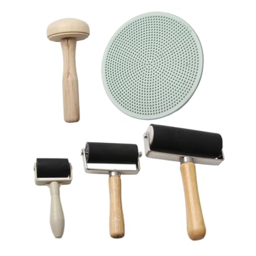 OSOLADY 5 Stück Teiliges Druckwerkzeug Set mit Holzrollen und Gummiwalzen für Linoldruck Blockdruck und Stempeln Vielseitig Einsetzbar Ergonomisch Langlebig für Anfänger Sowie Künstler von OSOLADY