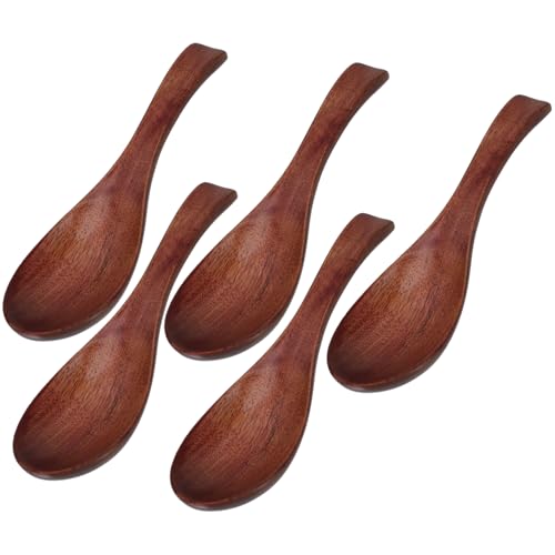 OSOLADY 5Stücke Teiliges Japanischer Holzlöffel mit Langem Griff für Ramen Reis und Suppe Leicht zu Reinigen Elegantes Design für Asiatische Küchenutensilien von OSOLADY