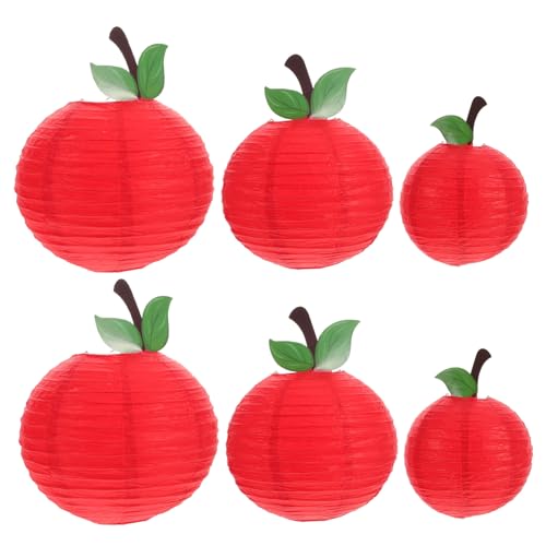 OSOLADY 6 Stück Teiliges Apfel Papierlaternen Rote Obsthänger Vielseitige Klassenzimmer und Partydekoration Einfache Montage für Schulanfang Geburtstagsfeier und Obst Mottopartys von OSOLADY