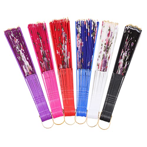OSOLADY 6 Stück Teiliges Vintage Handfächer Doppelseitiger Faltbarer Tanzfächer mit Floralen Motiven für Partys und Hochzeiten von OSOLADY
