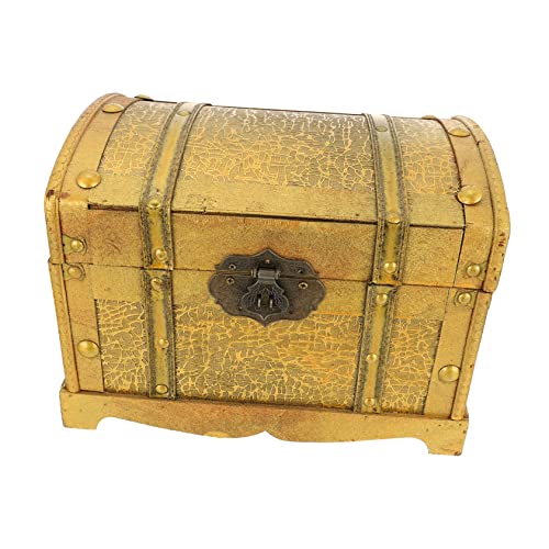 OSOLADY Hölzerne Piratenkiste Vintage Schatzkiste mit Schloss Dekorativer Aufbewahrungskasten aus Holz für Cosplay und Heimdekoration für Piratenthemen von OSOLADY