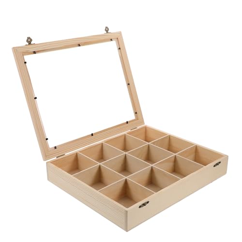 OSOLADY Holz-vitrine Für Mineralien Mit Klarem Deckel Fächer Aufbewahrungsbox Für Steine Und Kristalle Für Sammler Präsentation Von Mineralien von OSOLADY