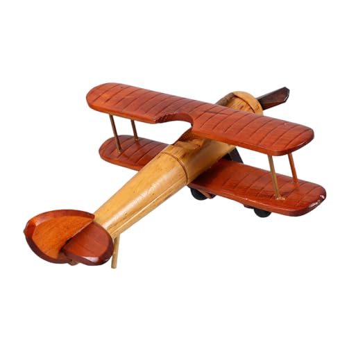 OSOLADY Holzflugzeug Modell Aus Holz Vintage Biplane Dekoration Retro Flugzeugfigur Für Schreibtisch Und Wohnraum Für Luftfahrtliebhaber Handgefertigtes Deko-Element von OSOLADY