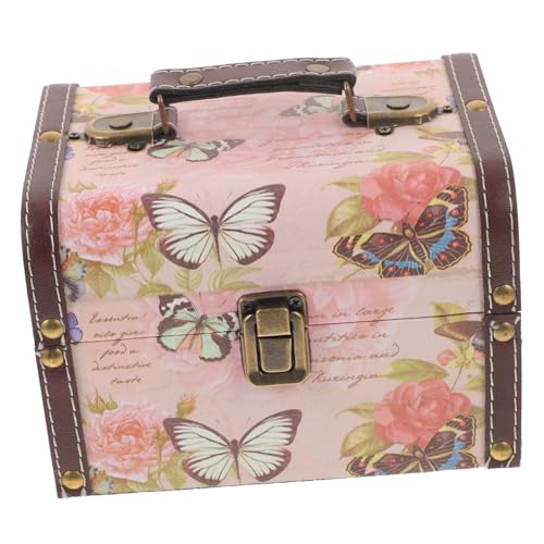 OSOLADY Schmuckschatullen Im Vintage-stil Aufbewahrungskoffer Tragbarer Schmuck-organizer Aus Holz Und Pu-leder Schmetterlings-rosendekor von OSOLADY
