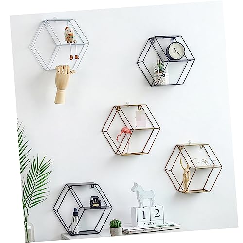 OSOLADY Kreatives Nordisches Sechseck Wandregal Doppelstöckiges Eisenregal für Schlafzimmer und Wohnzimmer ohne Bohren Weiß zur Aufbewahrung von Pflanzen und Büchern von OSOLADY