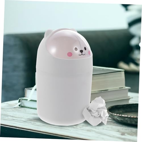 OSOLADY Mini Desktop mülleimer mit Deckel Niedlicher Cartoon Bär Abfalleimer aus Sicherem Kunststoff Kompakter Tisch mülleimer für Büro Schlafzimmer und Wohnzimmer Platzsparend und von OSOLADY
