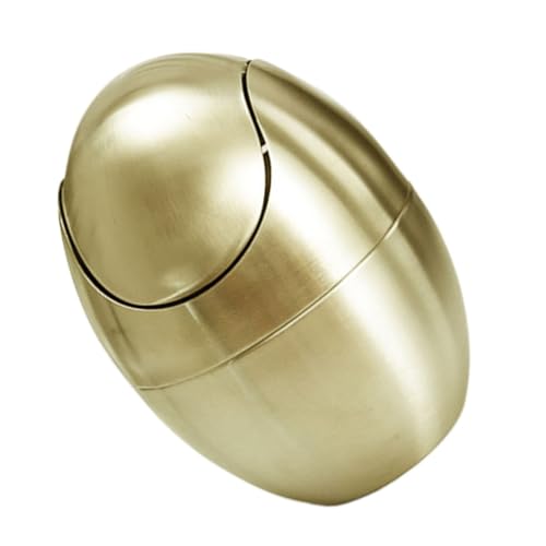 OSOLADY Mini Tischmülleimer mit Deckel Goldfarbener Recycling Abfalleimer im Eierschalen Design für Büro Schlafzimmer Auto Kompakter Langlebiger Desktop Organizer von OSOLADY