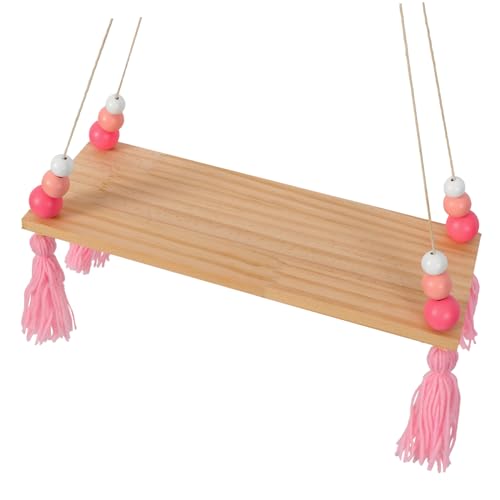 OSOLADY Nordic Holz Wandregal mit Pinken Perlen und Quaste Multifunktionale Aufbewahrung für Kinderzimmer Schlafzimmer und Wohnzimmer Praktische Wanddekoration für Zuhause von OSOLADY