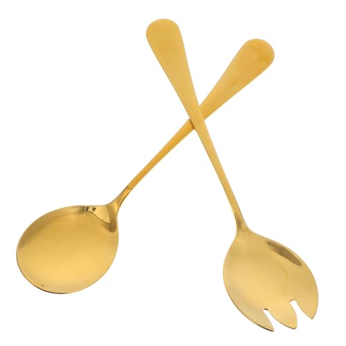 OSOLADY Salatbesteck Teilig Goldfarben Edelstahl Ergonomisch Salatlöffel Salatgabel Wiederverwendbar Langlebig Rostfrei für Dessert und Salat Servieren von OSOLADY