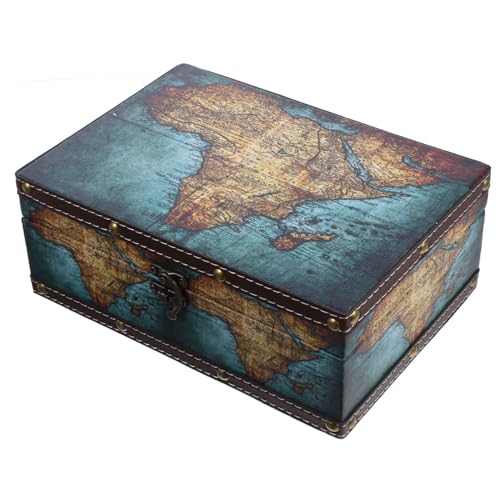 OSOLADY Vintage Holz Schmuckbox mit Weltkartenmuster Dekorative Aufbewahrungsbox für Schmuck und Kleinigkeiten Retro Design Vielseitig Einsetzbar Handgefertigte Kiste aus Holz für von OSOLADY