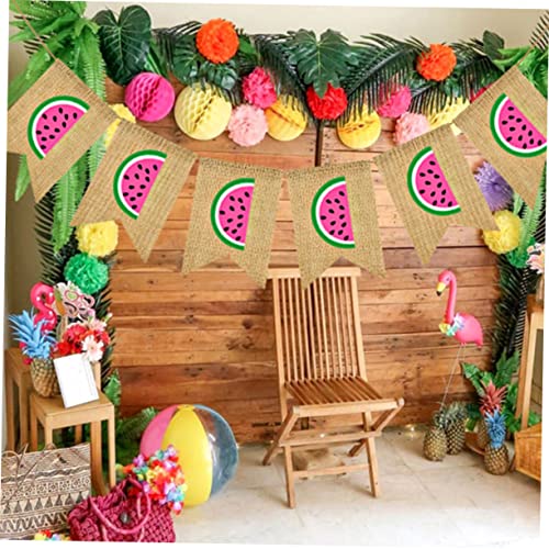 OSOLADY Wassermelone Geburtstagsbanner aus Jute Wiederverwendbares Sommer Party Deko Tropisches Hängebanner für Geburtstag Fotohintergrund für Innen und Außen Warme Feieratmosphäre von OSOLADY