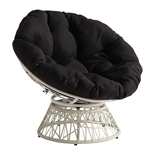 OSP Home Furnishings Papasansessel aus Korbgeflecht mit 360-Grad-Drehgelenk, cremefarbenes Gestell mit schwarzem Kissen von OSP Home Furnishings