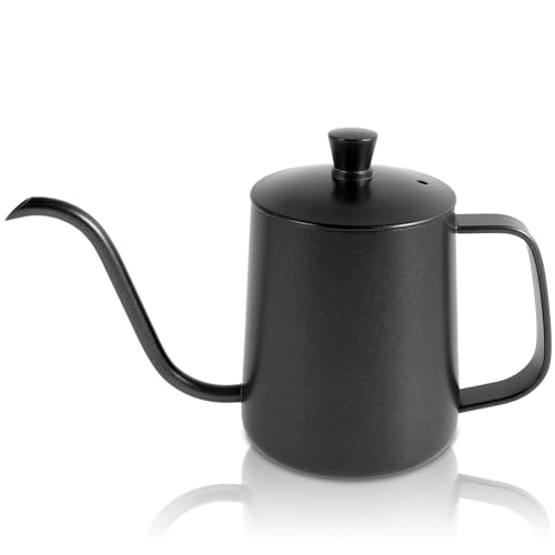 Überkessel 350 ml Schwanenhals ausgießen, Kaffee Teekanne mit Griff aus Edelstahl Schwanenhals Kaffeekessel tragbar(schwarz) von OSPALEM