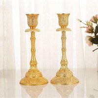 Osqi - 2-teiliges Tischkerzenhalter-Set, Vintage-Kerzenhalter, dekorativer Kerzenhalter, Metall-Kerzenhalter-Set für Hochzeit, Heimdekoration (Golden) von OSQI