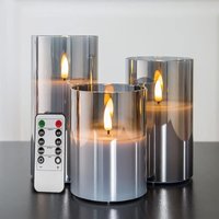 Silbergraue, flammenlose, flackernde Kerzen aus Glas mit Fernbedienung, 3er-Pack realistische künstliche LED-Kerzen ∅ 3" H 4" 5" 6" Silbergraue, flammenlose, flackernde Kerzen aus Glas mit Fernbedienung, 3er-Pack realistische künstliche LED-Kerzen ∅ 3" H 4" 5" 6" von OSQI