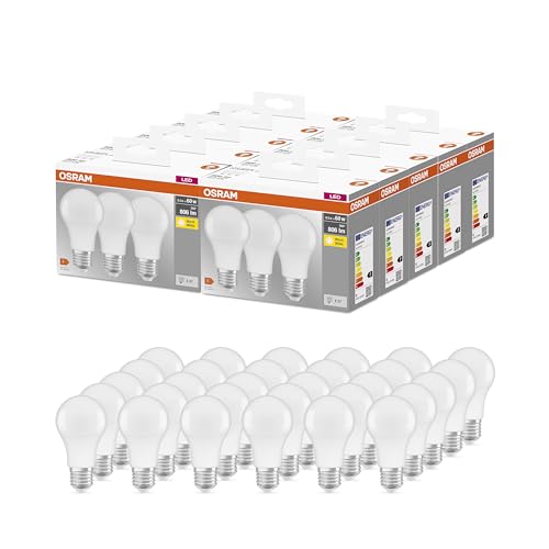 OSRAM BASE CLASSIC A 60 FR LED-Lampe mit Sockel E27, Kolbenform, 3er Pack, 8,5W, 806lm, 2700K, warmweißes Licht, geringere Wärmeentwicklung, sehr geringer Energieverbrauch, lange Lebensdauer,30-Pack von Osram