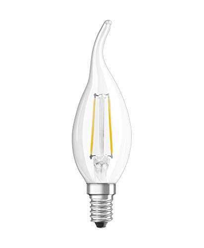 OSRAM Dimmbare Filament LED Lampe mit E14 Sockel, Warmweiss (2700K), Windstoß Kerze, 5W, Ersatz für 40W-Glühbirne, klar, LED Retrofit CLASSIC BA DIM , 10er-Pack von Osram