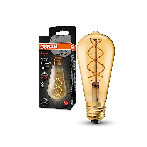 OSRAM Vintage 1906 Goldene Filament LED Lampe aus Glas in Edison-Form, Sockel E27, 300 Lumen, 28W-Ersatz, sehr warmes weiß fast wie Kerzenlicht (2000K), dimmbar von Osram