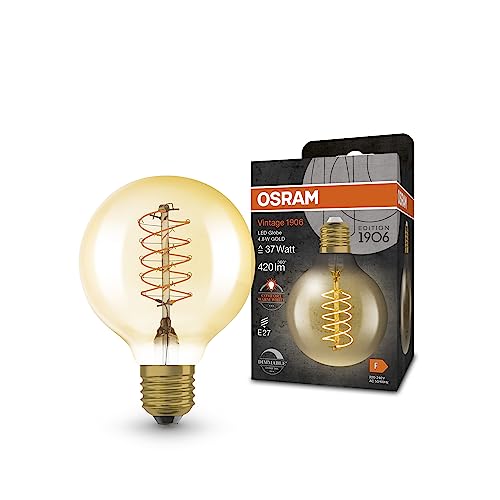 Osram Dimmbare LED-Lampen, Vintage-Edition, 37 Watts Ersatz, E27, G80, 2200 Kelvin, Warm Comfort Light, Klares Glas, single Pack von Osram
