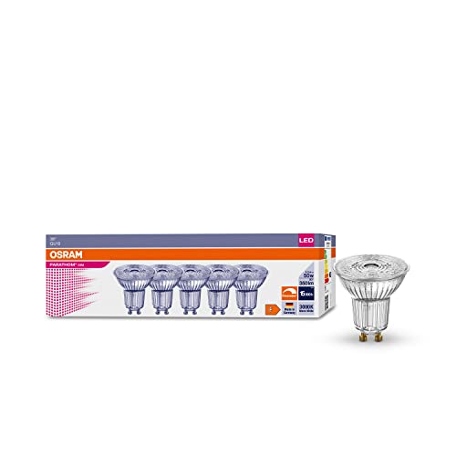 OSRAM Dimmbare LED-Reflektorlampen mit GU10 Sockel | energiesparend, 50W Ersatz, sehr langer Lebensdauer (15.000 H), Abstrahlwinkel 36°, warm weiß | PAR16 50 36 ° 4.5 W/3000 K GU10 in 5-Pack von Osram